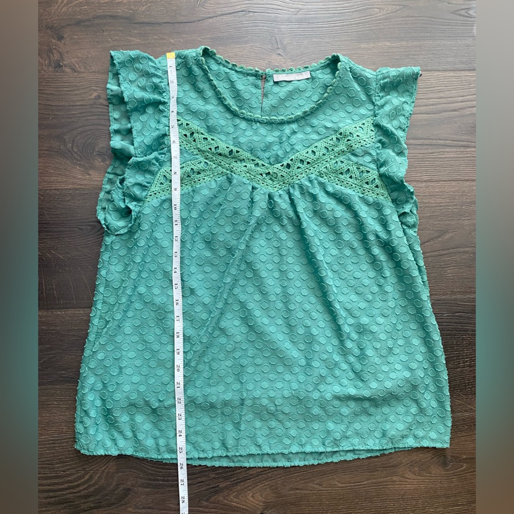 Anthropologie Daniel Rainn Mint Green Lace Boho Trim Blouse Women’s M - Picture 2 of 4